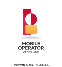 Greenland mobile operator. SIM card with flag. Vector illustration