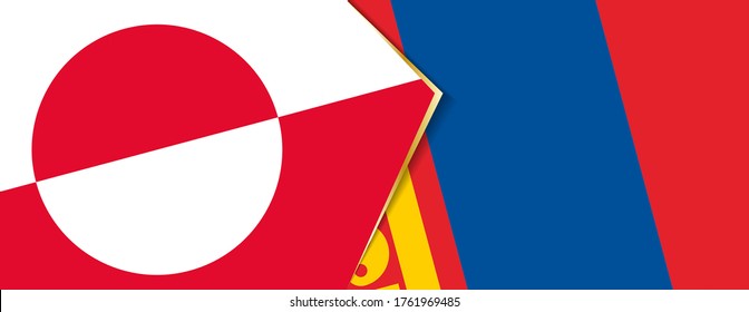 Greenland and Mongolia flags, two vector flags symbol of relationship or confrontation.