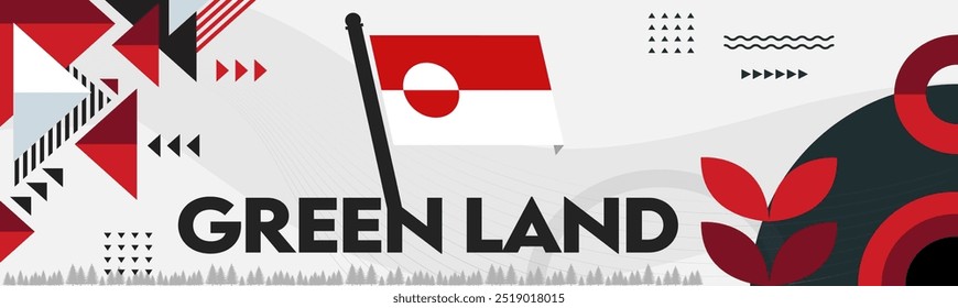 Projeto de banner do dia nacional da Groenlândia. Plano de fundo da web do tema da bandeira gronelandesa. Celebração abstrata, ilustração vetorial abstrata geométrica da bandeira inuíte da Groenlândia.