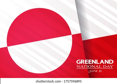Greenland National Day greeting card, poster, banner. Denmark patriotic holiday vector concept. State flag and date June 21