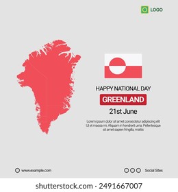 Greenland National Day Social Media Banner, Editable Vector Design with Map and Flag