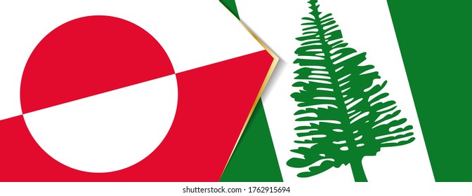 Greenland and Norfolk Island flags, two vector flags symbol of relationship or confrontation.