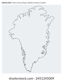 Greenland plain country map. Medium Details. Outline style. Shape of Greenland. Vector illustration.