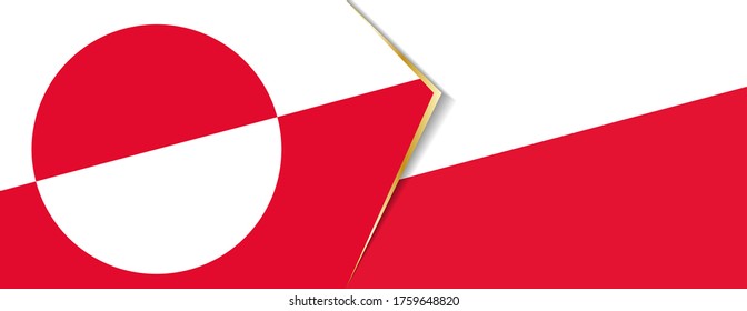 Greenland and Poland flags, two vector flags symbol of relationship or confrontation.