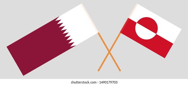 Greenland and Qatar. Crossed Greenlandic and Qatari flags