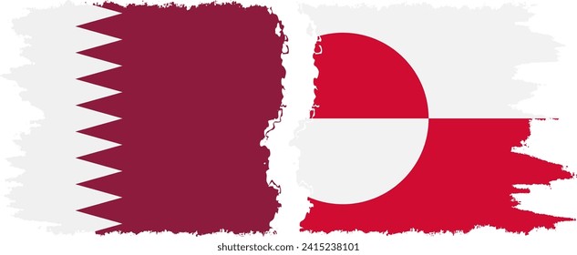 Greenland and Qatar grunge flags connection, vector
