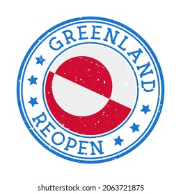 Greenland Reopening Stamp. Round badge of the country with the flag of Greenland. Reopening after lockdown sign. Vector illustration.