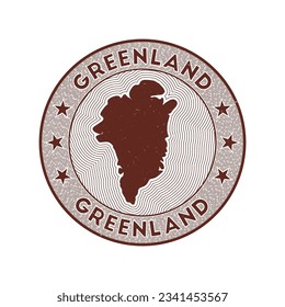 Greenland round badge vector. Country round stamp with shape of Greenland, isolines and circular country name. Authentic emblem. Appealing vector illustration.