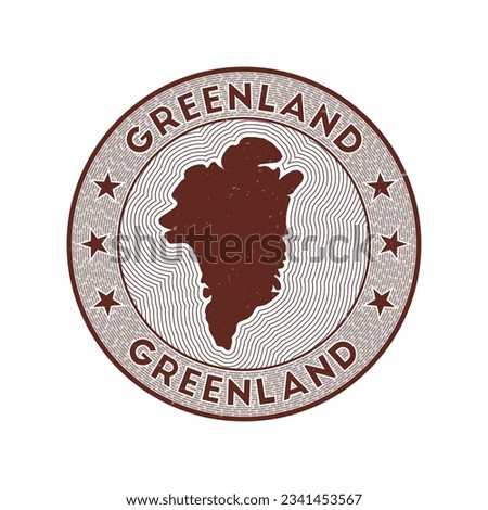 Greenland round badge vector. Country round stamp with the shape of Greenland, isolines, and circular country name. Authentic emblem. Appealing vector illustration.