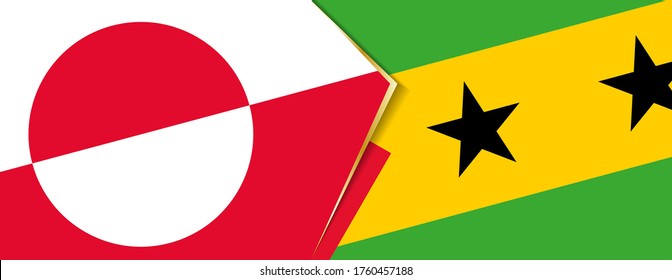 Greenland and Sao Tome and Principe flags, two vector flags symbol of relationship or confrontation.