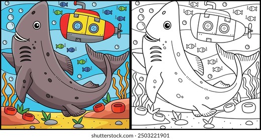 Greenland Shark Coloring Page Colored Illustration