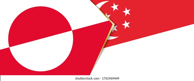 Die Flaggen Grönlands und Singapurs, zwei Vektorfahnen Symbol für Beziehung oder Konfrontation.