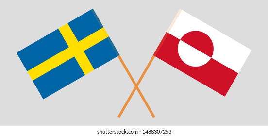 Greenland and Sweden. Crossed Greenlandic and Swedish flags