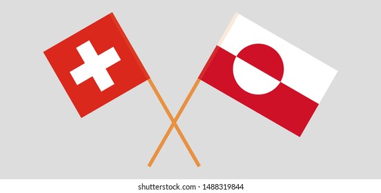 Greenland and Switzerland. Crossed Greenlandic and Swiss flags