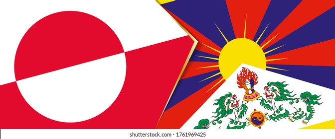 Greenland and Tibet flags, two vector flags symbol of relationship or confrontation.