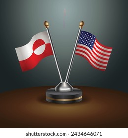  Greenland and United States table flags with gradient backgrund. Vector Illustration