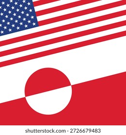 Ilustração do vetor de fundo quadrado da bandeira da Groenlândia e dos EUA. Símbolo das bandeiras da Groenlândia e dos Estados Unidos. Bandeira americana vs. vetor da bandeira da Groenlândia. Modelo para plano de fundo, banner, cartão