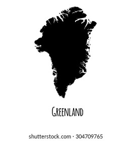 Greenland vector black outline map with caption on white background. 