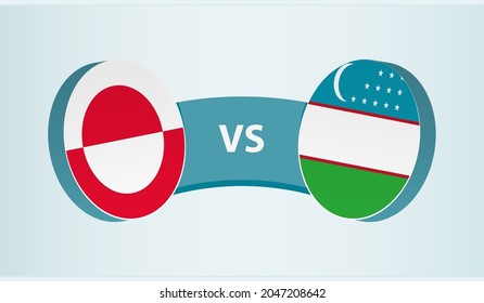 Greenland versus Uzbekistan, team sports competition concept. Round flag of countries.