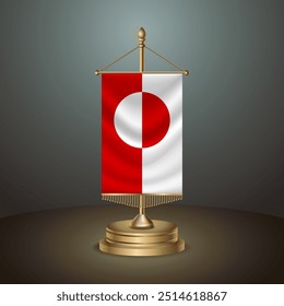 Greenland Vertical table flag with golden pole on dark gradient background, Template banner vector Illustration