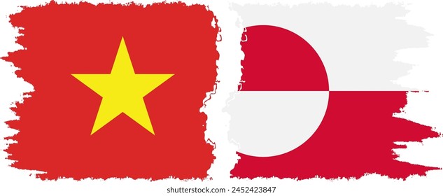 Greenland and Vietnam grunge flags connection, vector