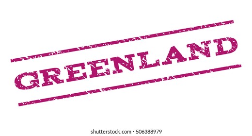 Greenland watermark stamp. Text caption between parallel lines with grunge design style. Rubber seal stamp with dirty texture. Vector purple color ink imprint on a white background.
