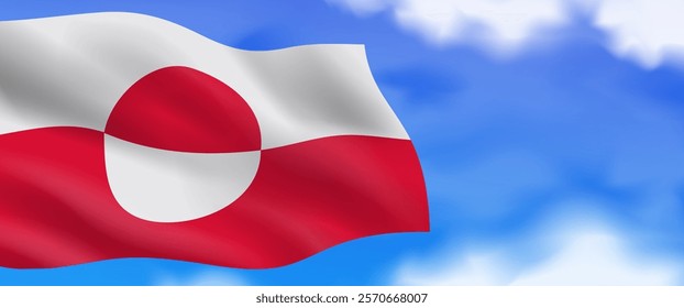 greenland waving flag on sky background copy space vector illustration