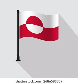 Greenland Waving Flag Pole Vector Illustration