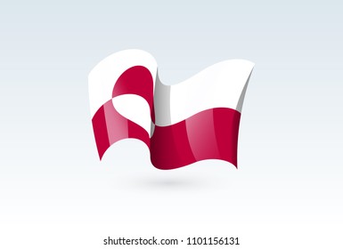 Greenland waving flag vector icon, national symbol. Flag of Greenland, fluttered in the wind - vector illustration isolated on white background.