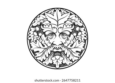 greenman line art illustration with circle shape