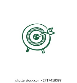 Green-outlined target with an arrow on a white backdrop, sketched style