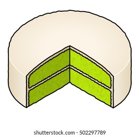 A green/pandan cake with white icing.
