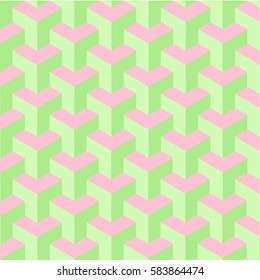 Green/pink Isometric Cubes Seamless Vector Patterns
