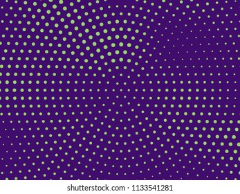 Green-purple halftone background. Digital gradient. Abstract backdrop with circles, point, dots. Dotted pattern. Futuristic panel Vector illustration