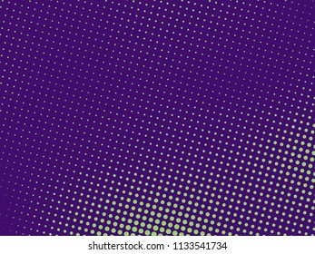 Green-purple halftone background. Digital gradient. Abstract backdrop with circles, point, dots. Dotted pattern. Futuristic panel Vector illustration