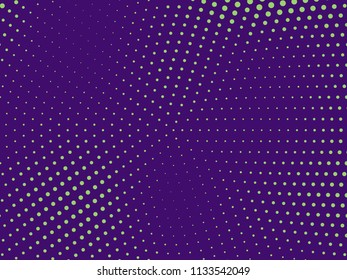 Green-purple halftone background. Digital gradient. Abstract backdrop with circles, point, dots. Dotted pattern. Futuristic panel Vector illustration