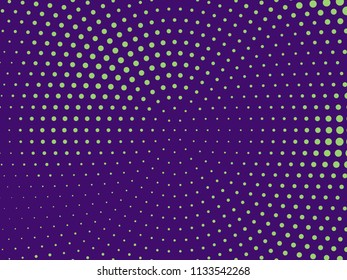Green-purple halftone background. Digital gradient. Abstract backdrop with circles, point, dots. Dotted pattern. Futuristic panel Vector illustration