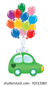 The green's car with balloon's.