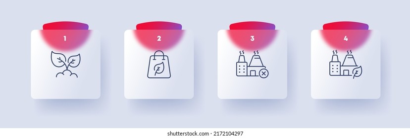Greens set icon. Green world, plant, flower, tree leaf, environmentally friendly, factory, seeds, phytology. Ecology concept. Glassmorphism style. Vector line icon for Business and Advertising