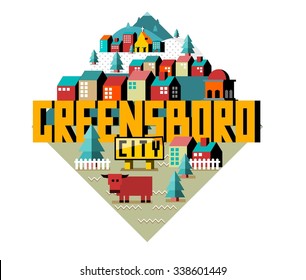 Greensboro beautiful city to visit. vector cartoon