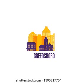 Greensboro city emblem. Colorful buildings. Vector illustration.