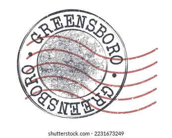 Greensboro, NC, USA Stamp Map Postal. Silhouette Seal Roads and Streets. Passport Round Design. Vector Icon. Design Retro Travel National Symbol.