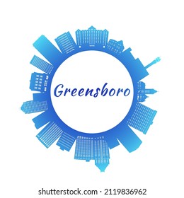 Greensboro, North Carolina skyline with colorful buildings. Circle style. Vector illustration.