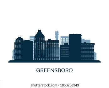 Greensboro, North Carolina skyline, monochrome silhouette. Vector illustration.