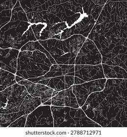 Greensboro North Carolina Vector Map, Detailed City Street Map Black and White Minimalist Line Art