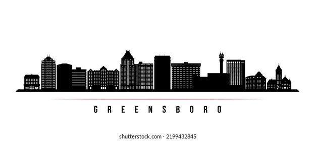 Greensboro skyline horizontal banner. Black and white silhouette of Greensboro, North Carolina. Vector template for your design. 