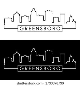 Greensboro skyline. Linear style. Editable vector file.