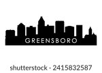 Greensboro skyline silhouette. Black Greensboro city design isolated on white background. 