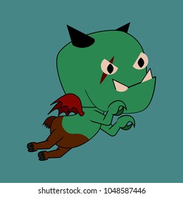 A green-skinned imp with goat legs and red wings poses in flight. The file has layered limbs that are ready for easy animation.