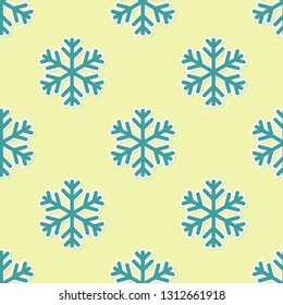 GreenSnowflake icon isolated seamless pattern on yellow background. Flat design. Vector Illustration